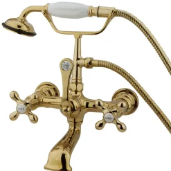 Kingston Brass Vintage 7" Brass Wall Mount Clawfoot Tub Filler Faucet with Hand Shower