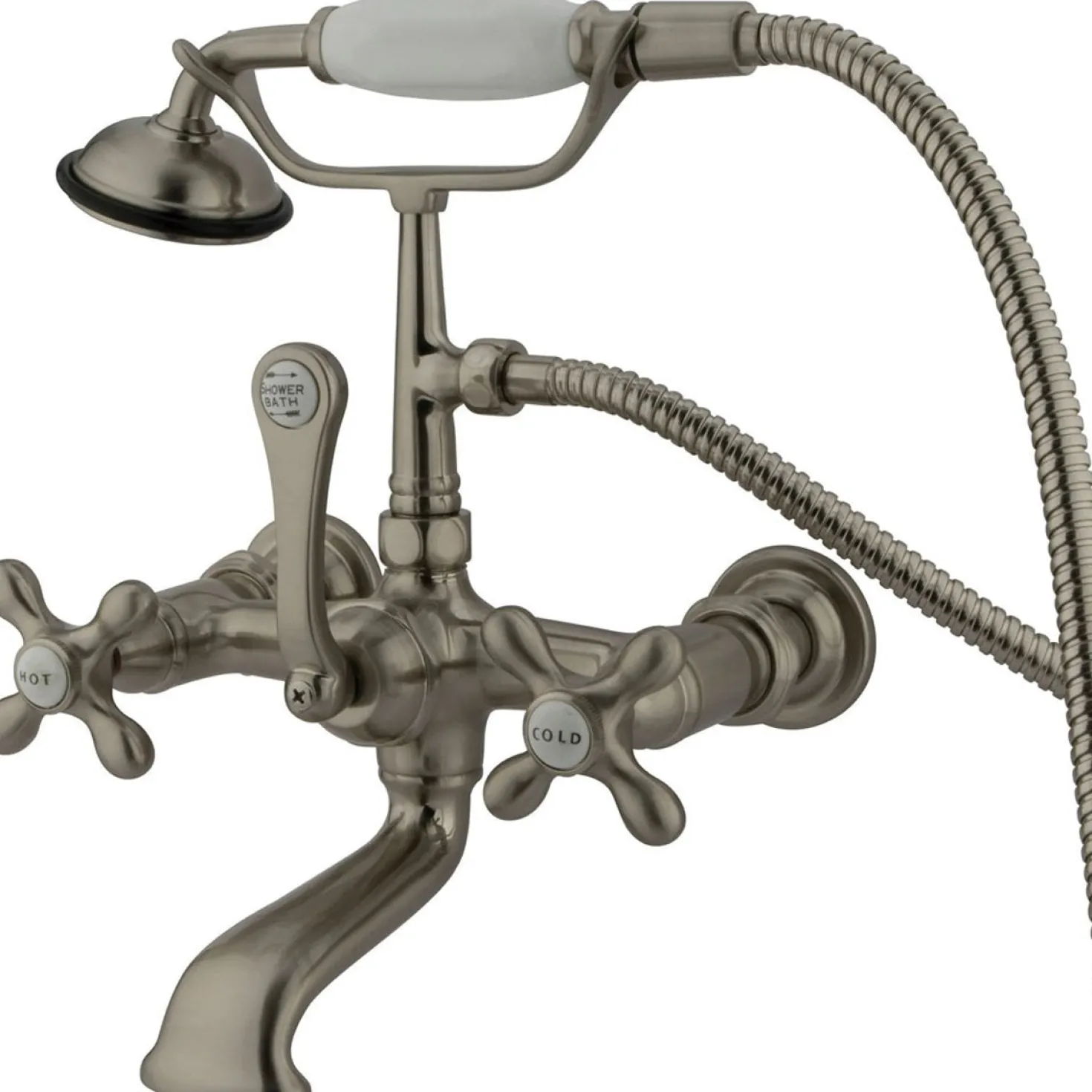 Kingston Brass Vintage 7" Brass Wall Mount Clawfoot Tub Filler Faucet with Hand Shower