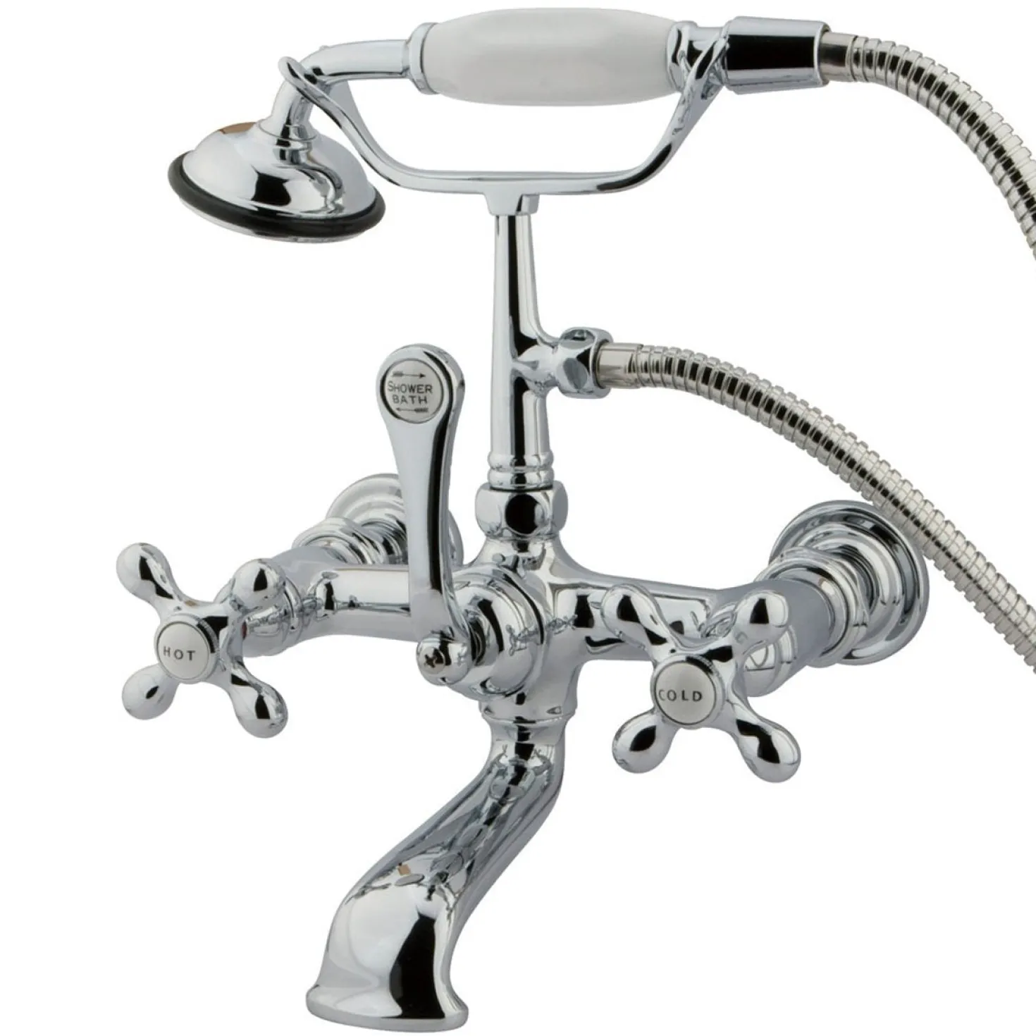 Kingston Brass Vintage 7" Brass Wall Mount Clawfoot Tub Filler Faucet with Hand Shower