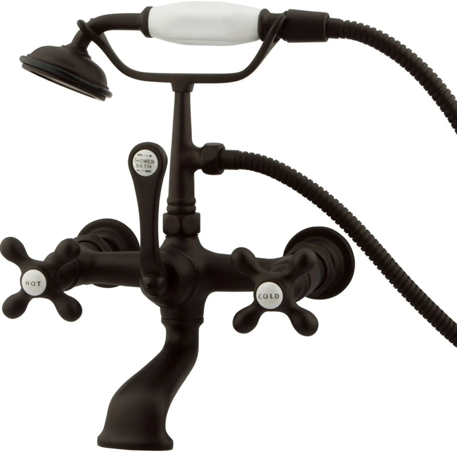 Kingston Brass Vintage 7" Brass Wall Mount Clawfoot Tub Filler Faucet with Hand Shower