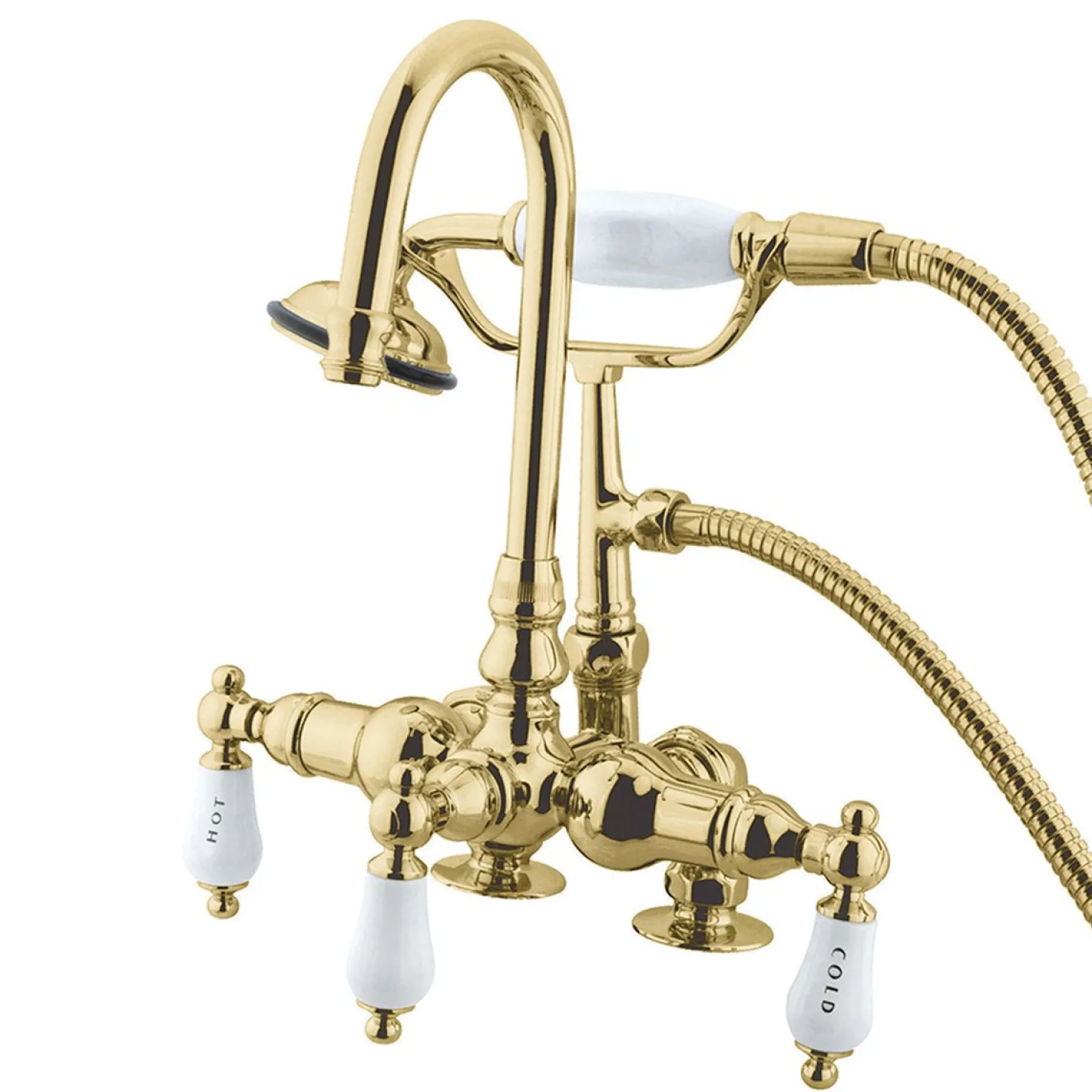 Kingston Brass Vintage 3-3/8" Brass Deck Mount Clawfoot Tub Filler with Hand Shower