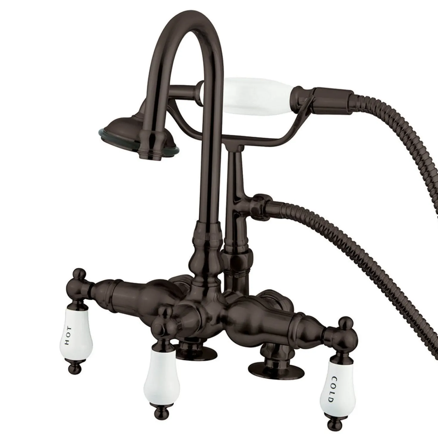 Kingston Brass Vintage 3-3/8" Brass Deck Mount Clawfoot Tub Filler with Hand Shower