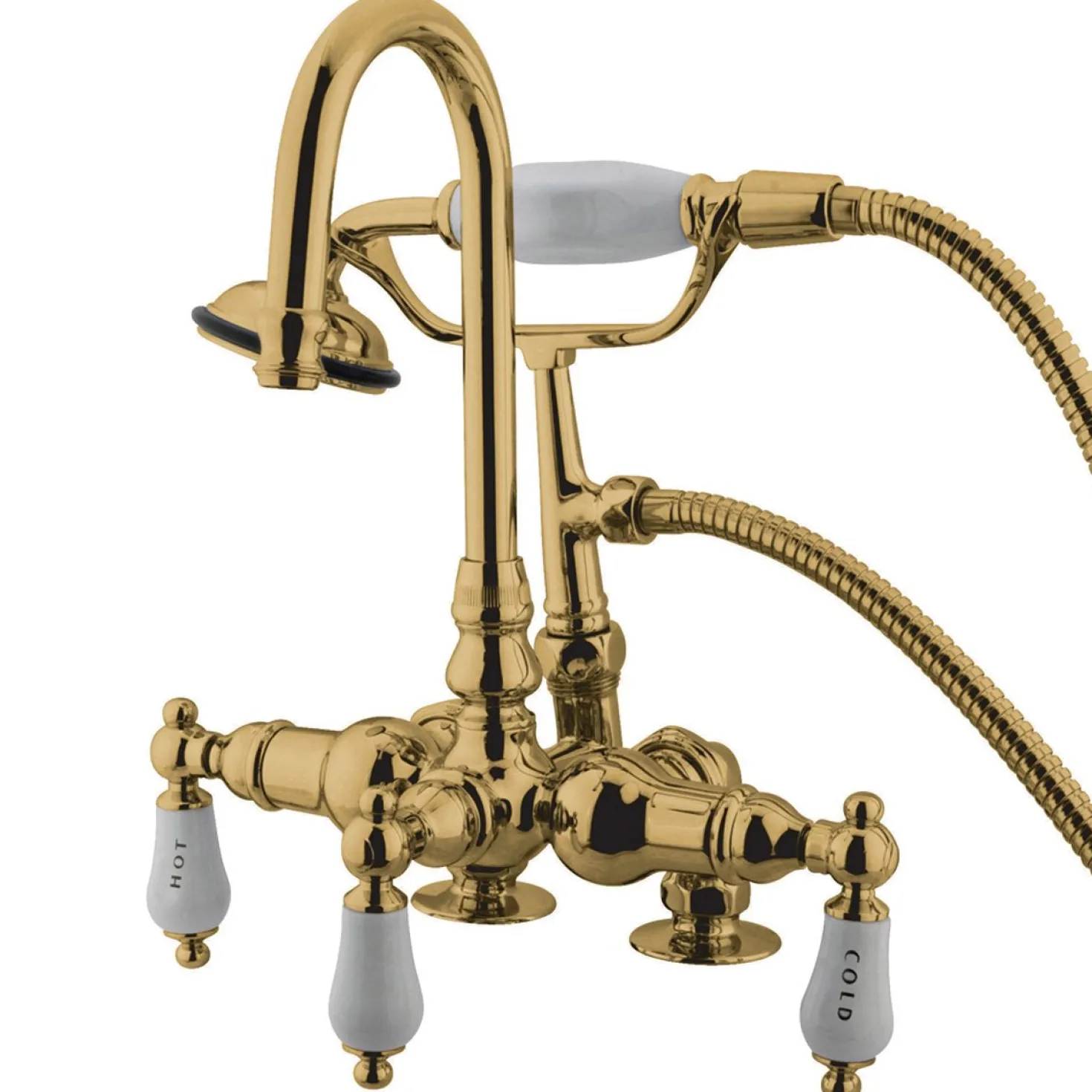 Kingston Brass Vintage 3-3/8" Brass Deck Mount Clawfoot Tub Filler with Hand Shower
