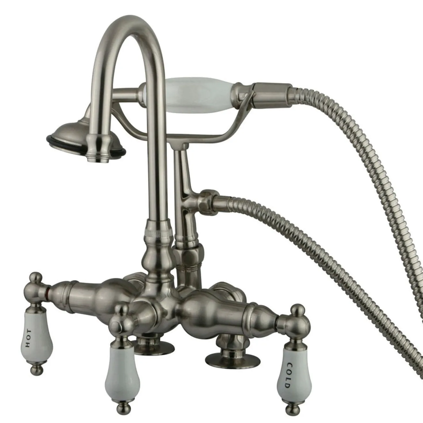 Kingston Brass Vintage 3-3/8" Brass Deck Mount Clawfoot Tub Filler with Hand Shower