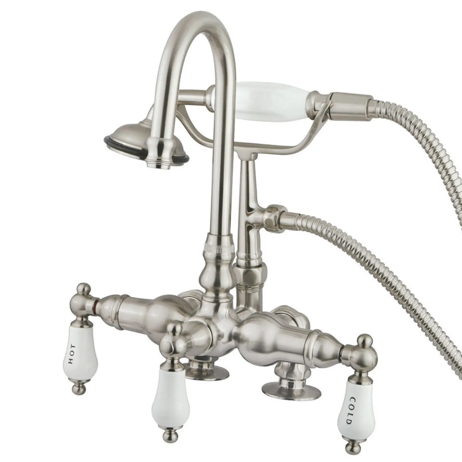 Kingston Brass Vintage 3-3/8" Brass Deck Mount Clawfoot Tub Filler with Hand Shower