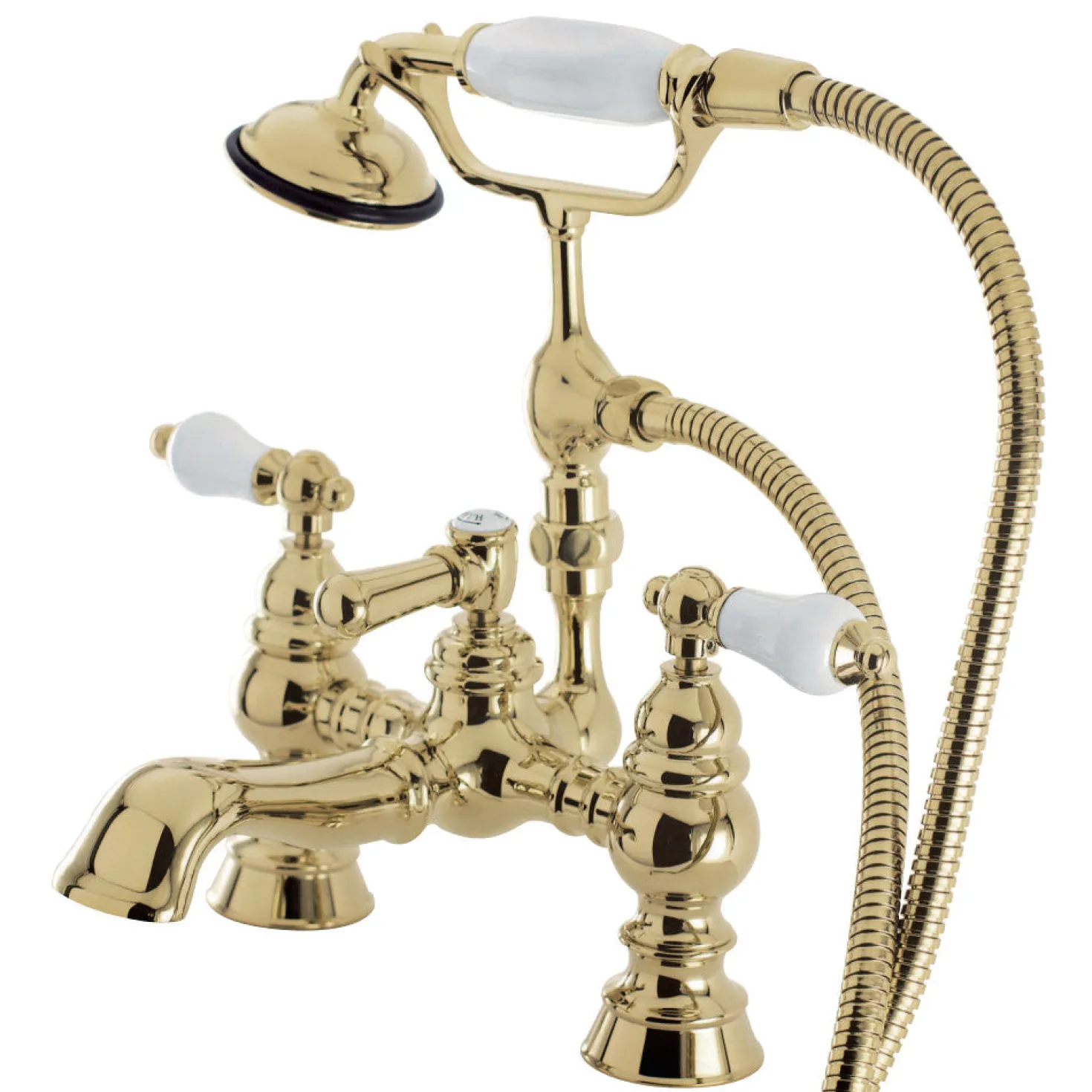 Kingston Brass Vintage 7" Brass Classic Deck Mount Clawfoot Tub Filler with Hand Shower
