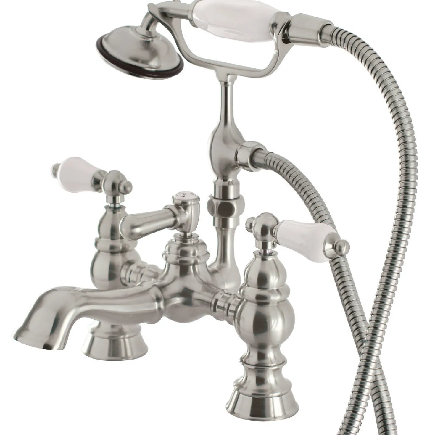 Kingston Brass Vintage 7" Brass Classic Deck Mount Clawfoot Tub Filler with Hand Shower