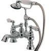 Kingston Brass Vintage 7" Brass Deck Mount Clawfoot Tub Filler with Hand Shower