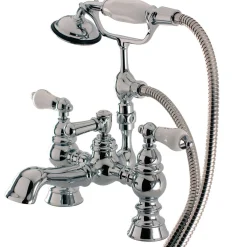 Kingston Brass Vintage 7" Brass Deck Mount Clawfoot Tub Filler with Hand Shower