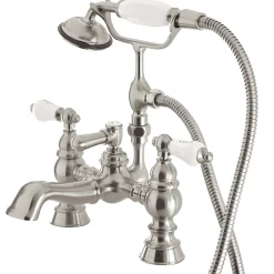 Kingston Brass Vintage 7" Brass Deck Mount Clawfoot Tub Filler with Hand Shower
