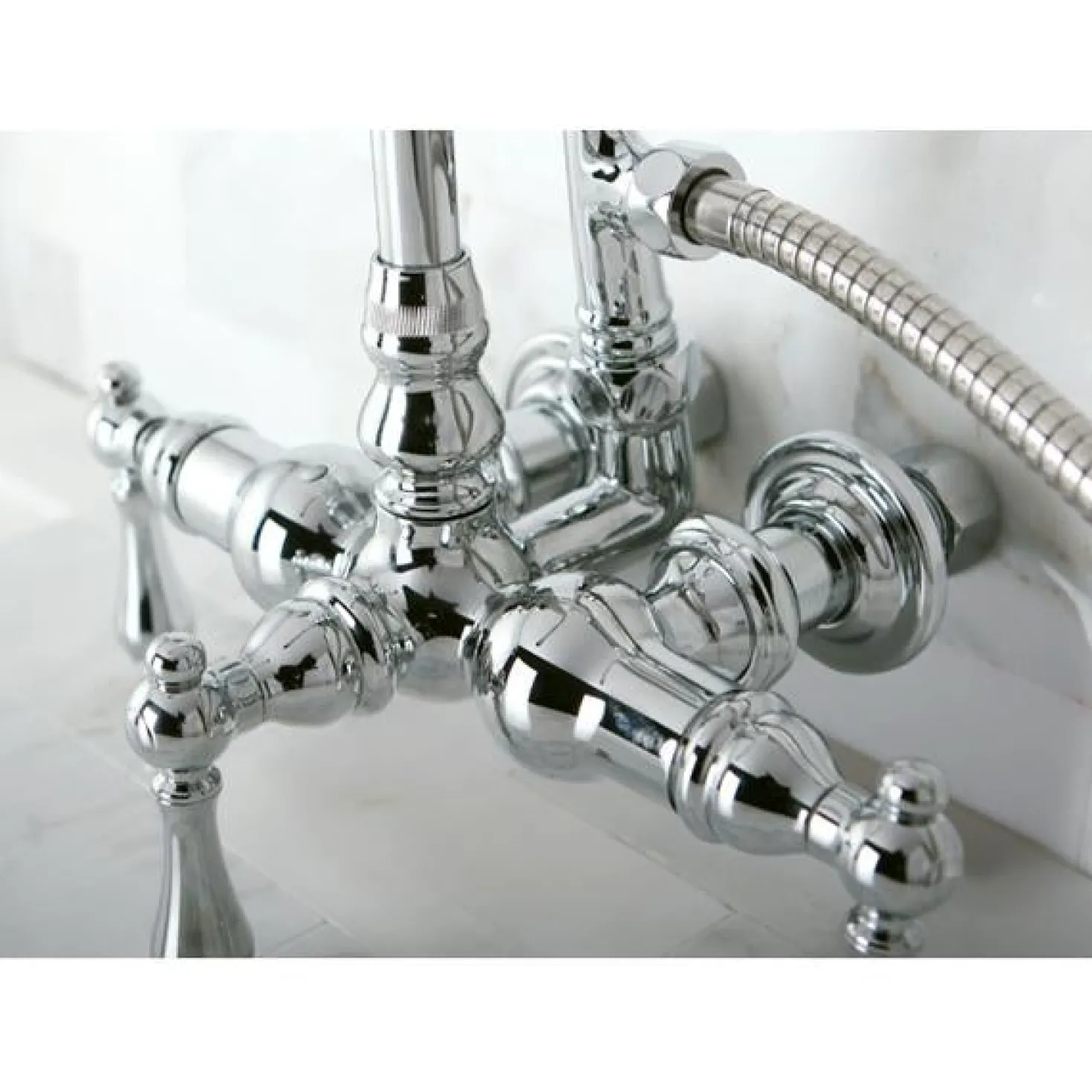 Kingston Brass Vintage 3-3/8" Centers Wall Mount Clawfoot Tub Filler Faucet with Hand Shower