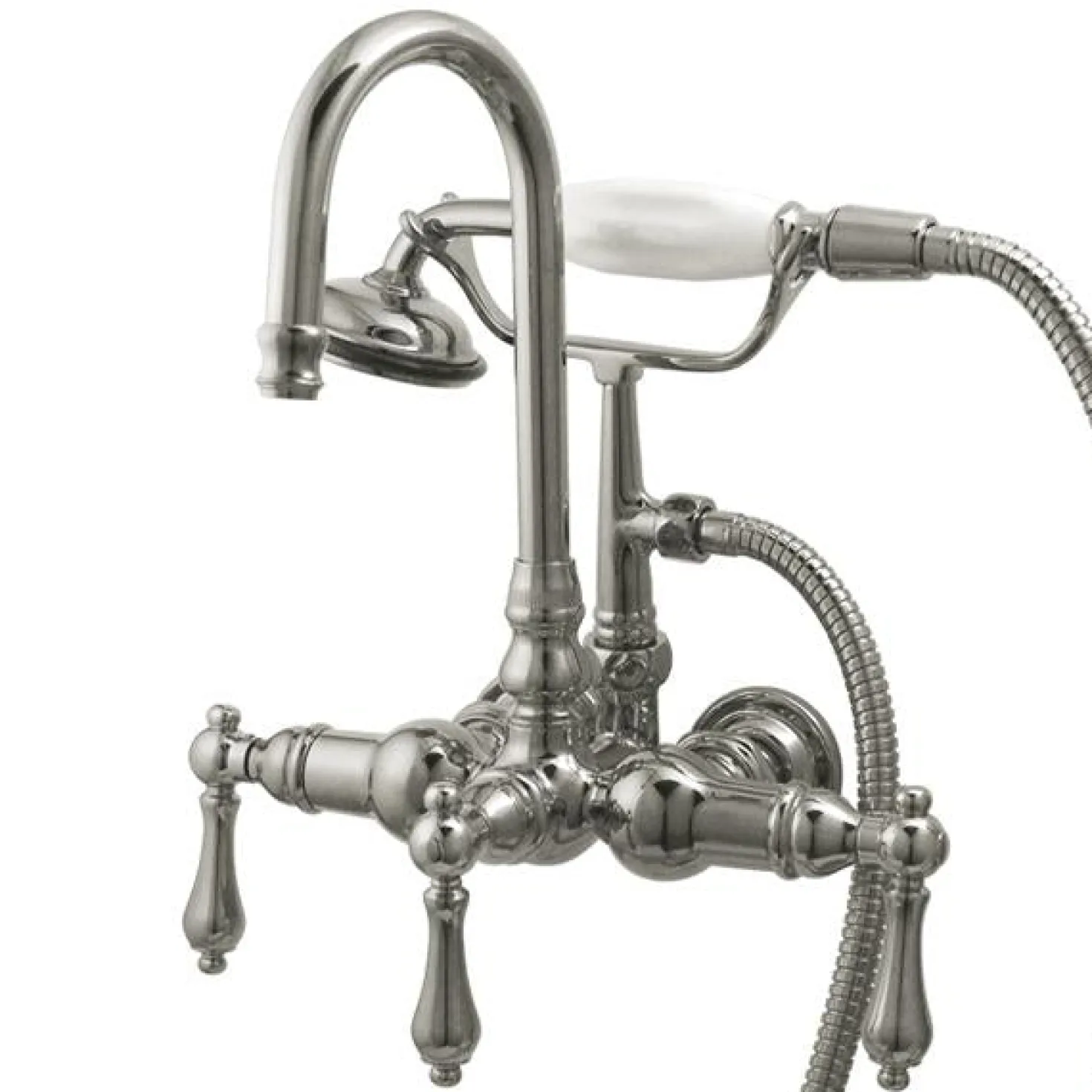 Kingston Brass Vintage 3-3/8" Centers Wall Mount Clawfoot Tub Filler Faucet with Hand Shower