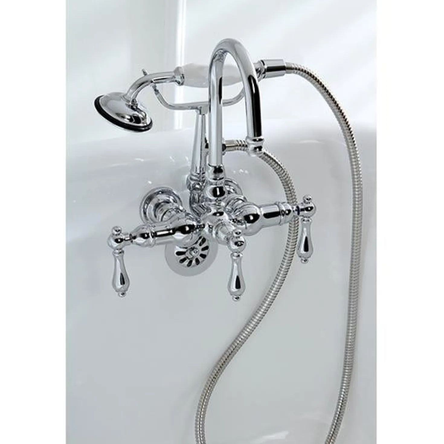 Kingston Brass Vintage 3-3/8" Centers Wall Mount Clawfoot Tub Filler Faucet with Hand Shower