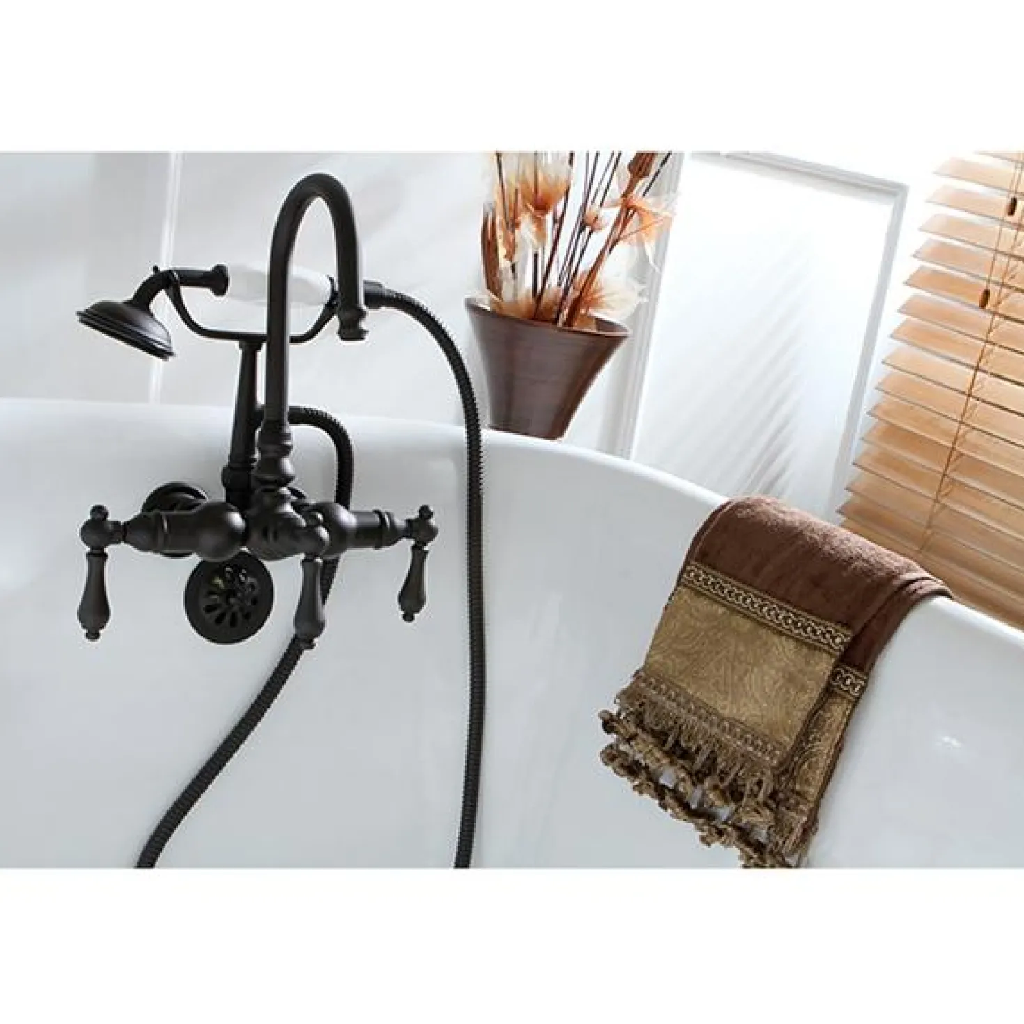 Kingston Brass Vintage 3-3/8" Centers Wall Mount Clawfoot Tub Filler Faucet with Hand Shower