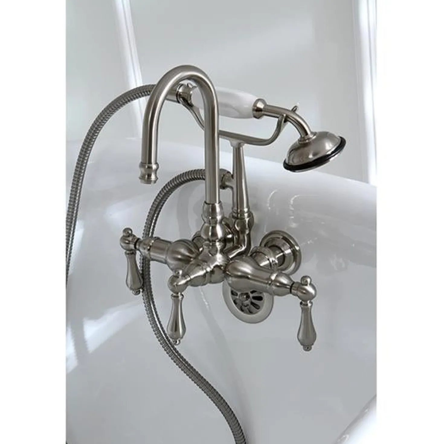 Kingston Brass Vintage 3-3/8" Centers Wall Mount Clawfoot Tub Filler Faucet with Hand Shower
