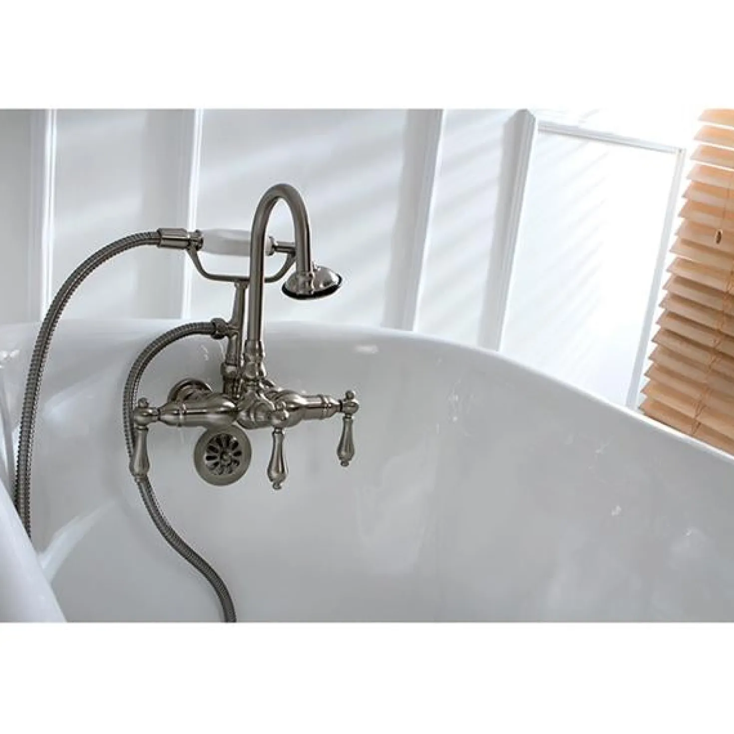 Kingston Brass Vintage 3-3/8" Centers Wall Mount Clawfoot Tub Filler Faucet with Hand Shower
