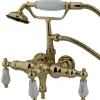 Kingston Brass Vintage 3-3/8" Classic Brass Clawfoot Wall Mount Tub Filler with Hand Shower