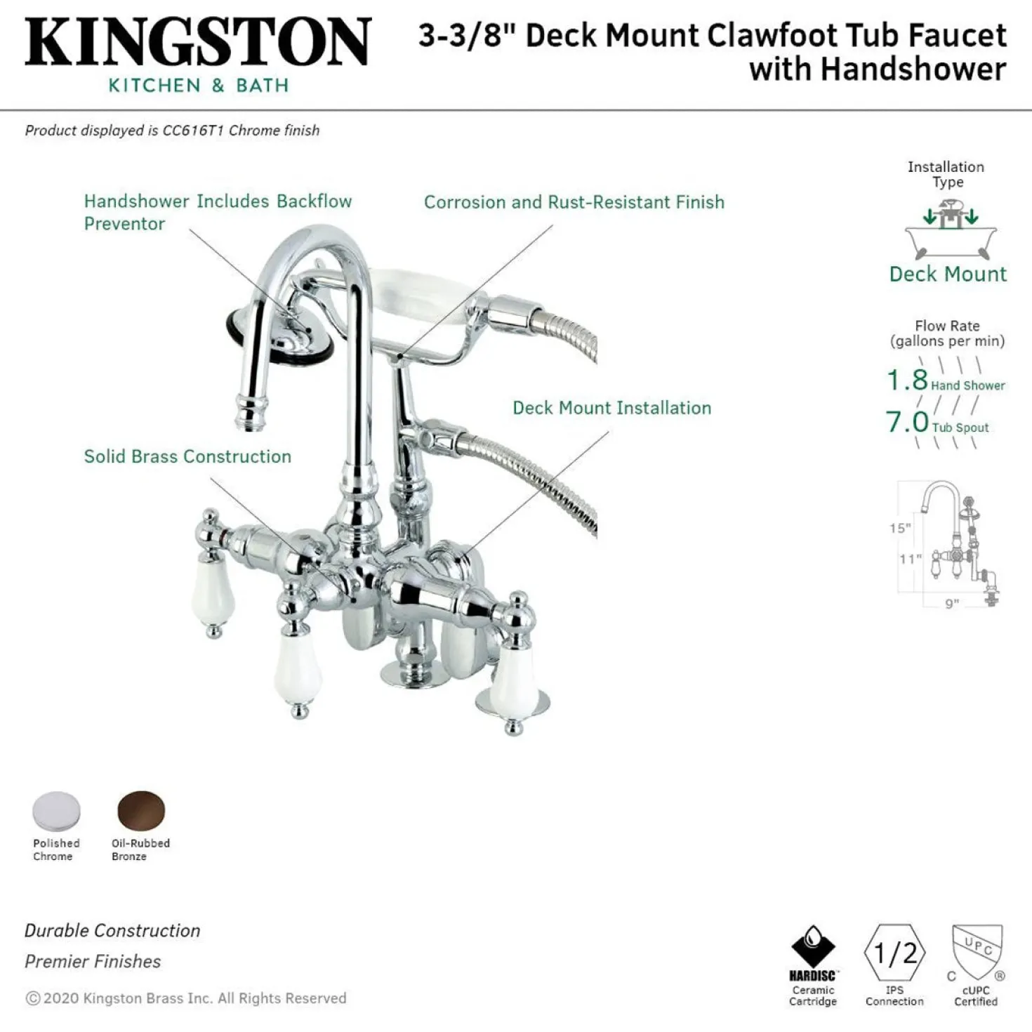 Kingston Brass Vintage Clawfoot Tub Faucet with Hand Shower