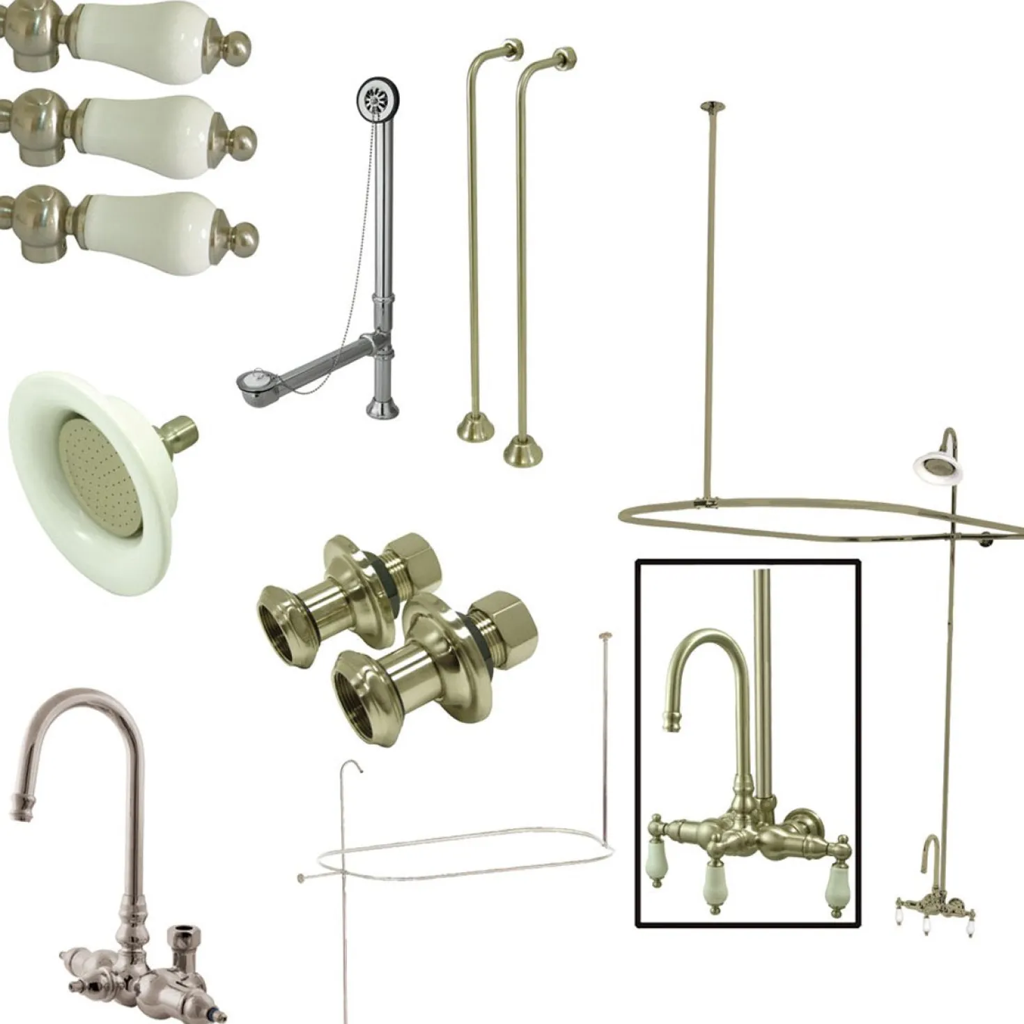 Kingston Brass Vintage Clawfoot Tub Package with High Rise Goose Neck and 62" Shower Riser