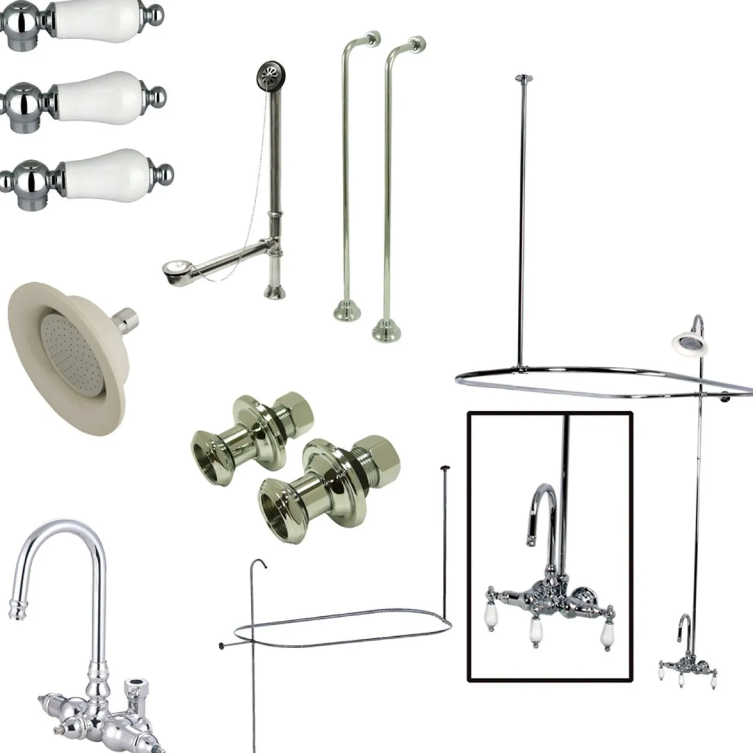Kingston Brass Vintage Clawfoot Tub Package with High Rise Goose Neck and 62" Shower Riser