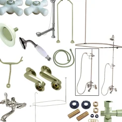 Kingston Brass Vintage Clawfoot Tub Wall Mount Package with Porcelain Cross Handles