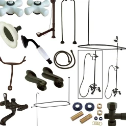 Kingston Brass Vintage Clawfoot Tub Wall Mount Package with Porcelain Cross Handles