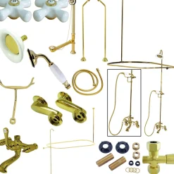 Kingston Brass Vintage Clawfoot Tub Wall Mount Package with Porcelain Cross Handles