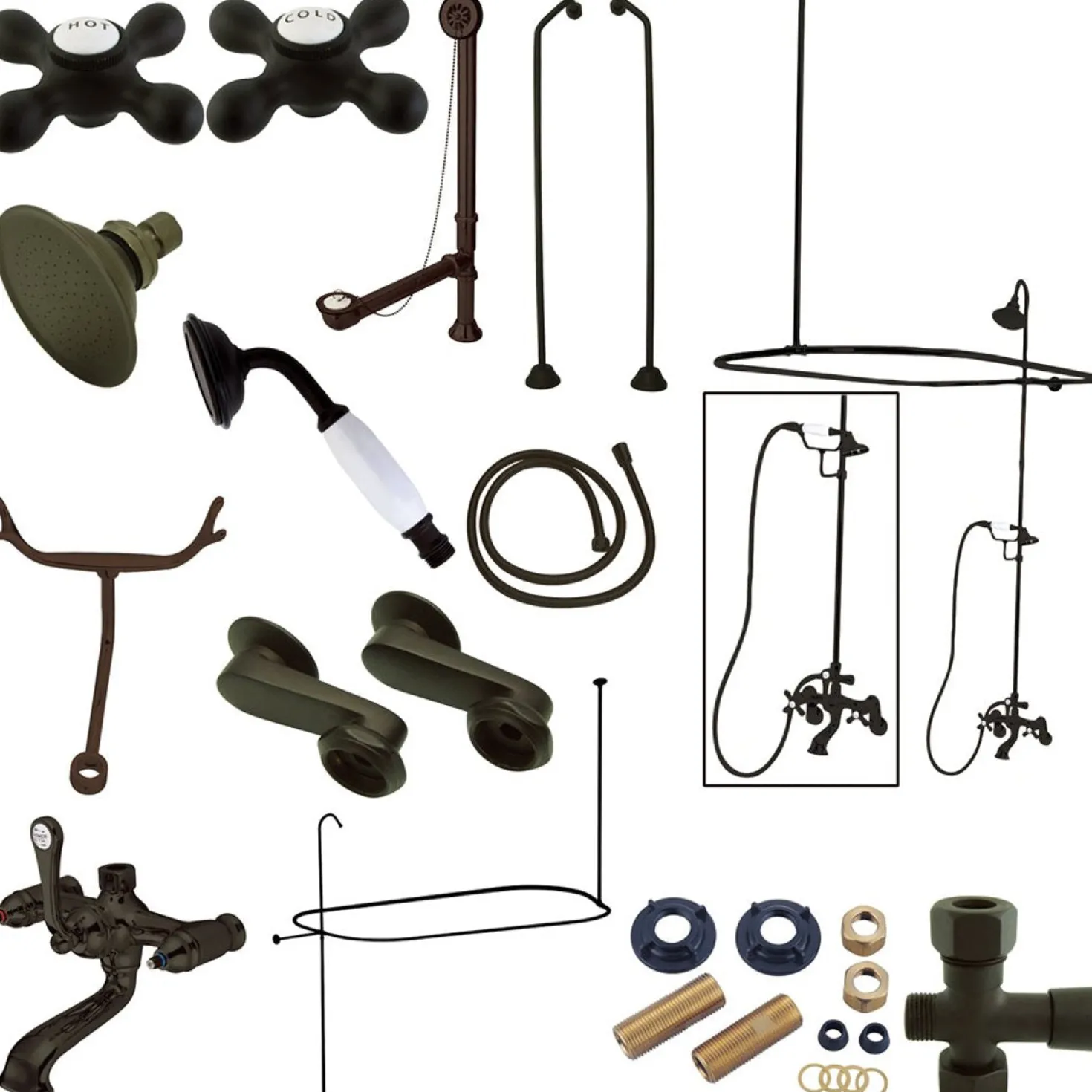 Kingston Brass Vintage Clawfoot Tub Wall Mount Package with Metal Cross Handles