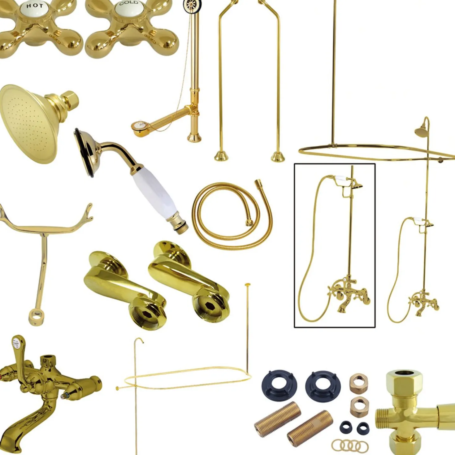 Kingston Brass Vintage Clawfoot Tub Wall Mount Package with Metal Cross Handles