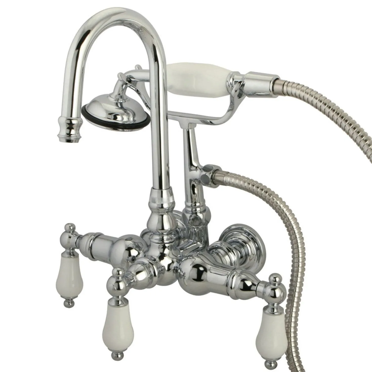 Kingston Brass Vintage 3-3/8" Clawfoot Wall Mount Tub Filler with Hand Shower