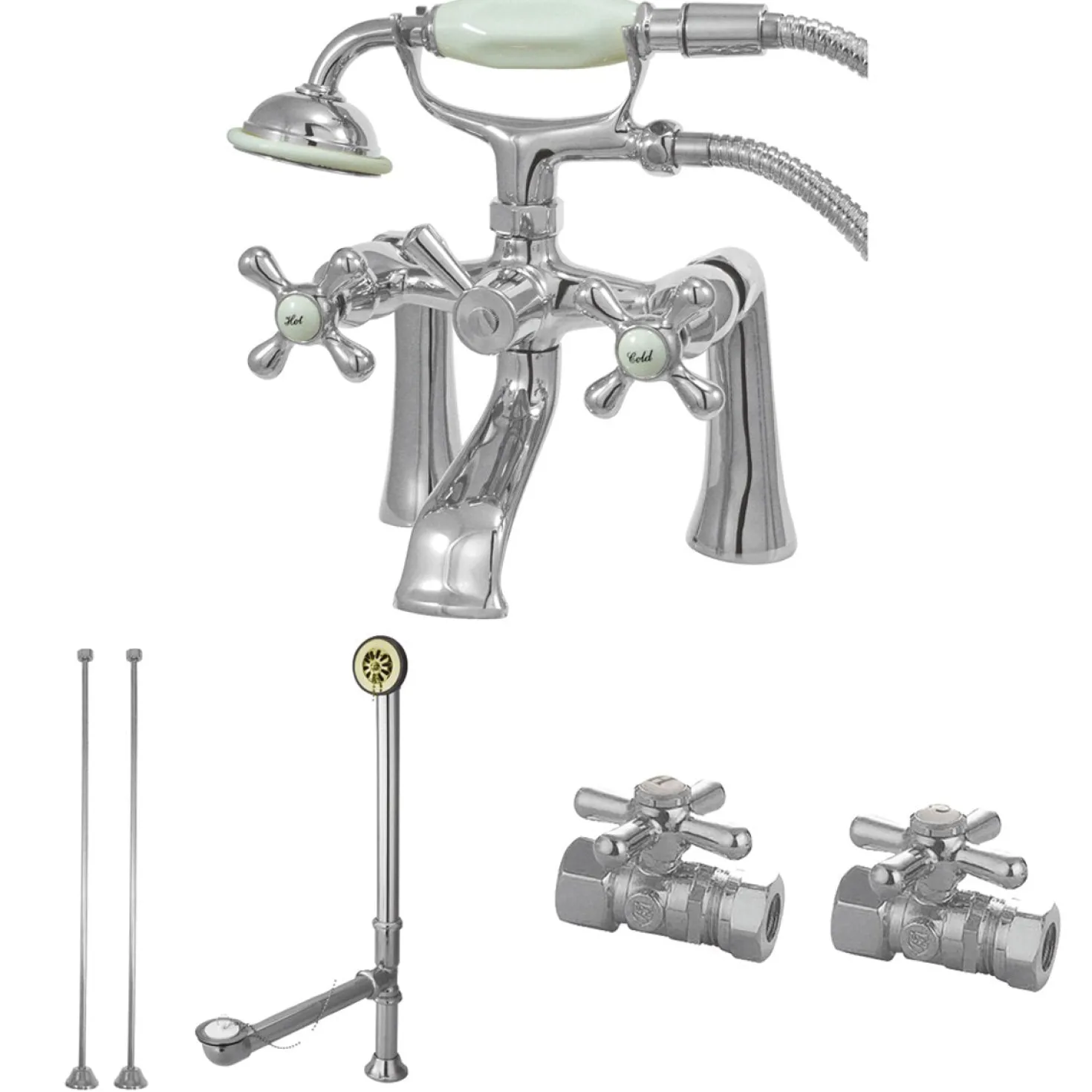 Kingston Brass Vintage Deck Mount Classic Clawfoot Tub Faucet Package