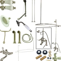 Kingston Brass Vintage Deck Mount 7" Center Clawfoot Tub Fixture with Shower Riser Package