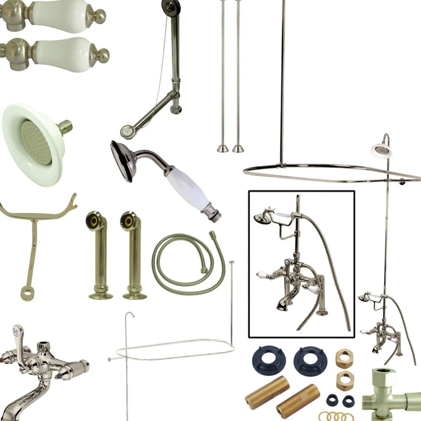 Kingston Brass Vintage Deck Mount 7" Center Clawfoot Tub Fixture with Shower Riser Package