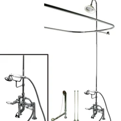Kingston Brass Vintage Deck Mount 7" Center Clawfoot Tub Fixture with Shower Riser Package