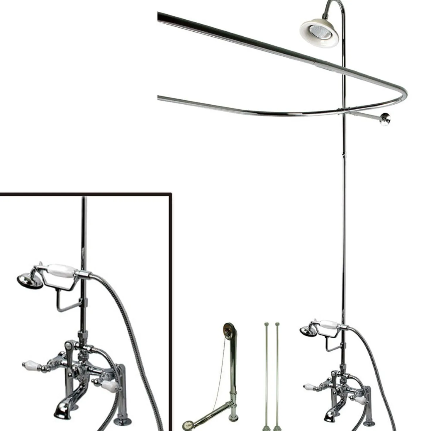 Kingston Brass Vintage Deck Mount 7" Center Clawfoot Tub Fixture with Shower Riser Package