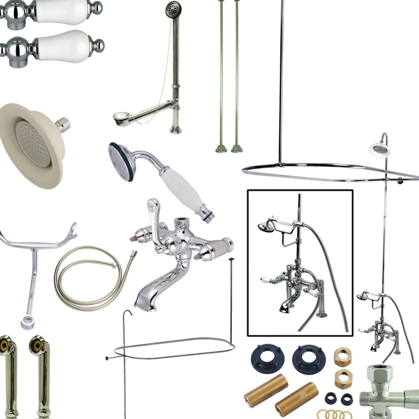 Kingston Brass Vintage Deck Mount 7" Center Clawfoot Tub Fixture with Shower Riser Package