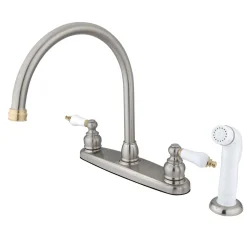 Kingston Brass Vintage Double Handle Goose Neck Kitchen Faucet with White Sprayer
