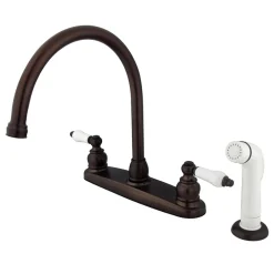 Kingston Brass Vintage Double Handle Goose Neck Kitchen Faucet with White Sprayer
