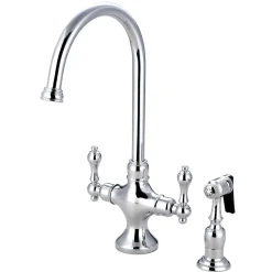 Kingston Brass Vintage Double Handle Kitchen Faucet with Brass Side Sprayer