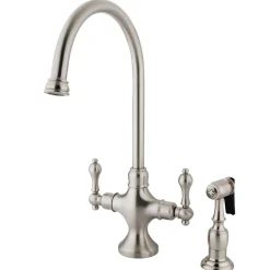 Kingston Brass Vintage Double Handle Kitchen Faucet with Brass Side Sprayer