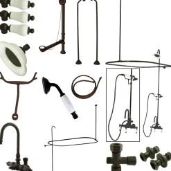 Kingston Brass Vintage High Rise Gooseneck Clawfoot Tub and Shower Package with Lever Handles