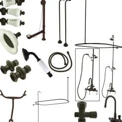 Kingston Brass Vintage High Rise Gooseneck Clawfoot Tub and Shower Package with Porcelain Lever Handles in Oil Rubbed Bronze