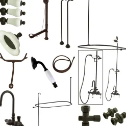Kingston Brass Vintage High Rise Gooseneck Clawfoot Tub and Shower Package with Porcelain Lever Handles
