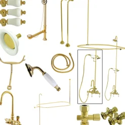 Kingston Brass Vintage High Rise Gooseneck Clawfoot Tub and Shower Package with Porcelain Lever Handles