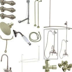 Kingston Brass Vintage High Rise Gooseneck Clawfoot Tub and Shower Package with Metal Lever Handles