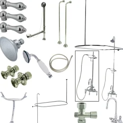 Kingston Brass Vintage High Rise Gooseneck Clawfoot Tub and Shower Package with Metal Lever Handles