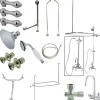 Kingston Brass Vintage High Rise Gooseneck Clawfoot Tub and Shower Package with Porcelain Lever Handles in Polished Chrome