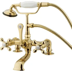 Kingston Brass Vintage 7" Spread Brass Deck Mount Clawfoot Tub Filler with Hand Shower