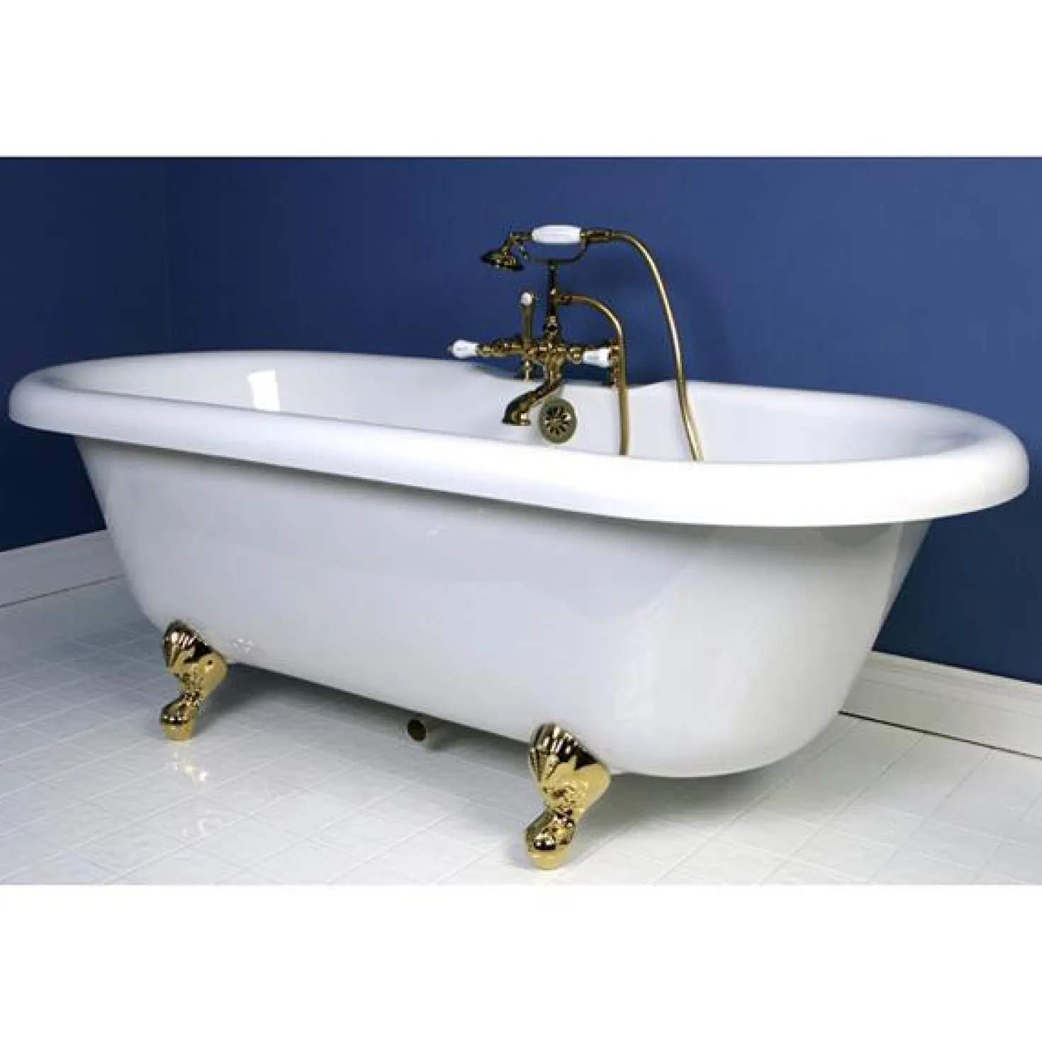 Kingston Brass Vintage 7" Spread Clawfoot Deck Mount Tub Filler with Hand Shower