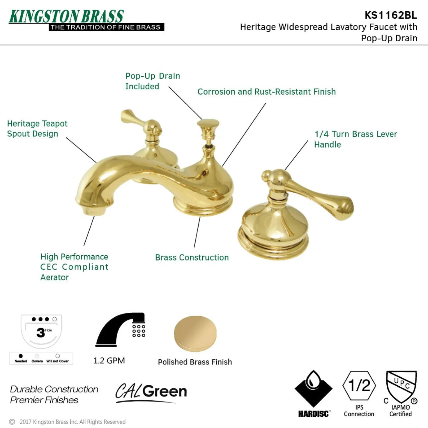 Kingston Brass Vintage Three-Hole 8" Widespread Bathroom Faucet